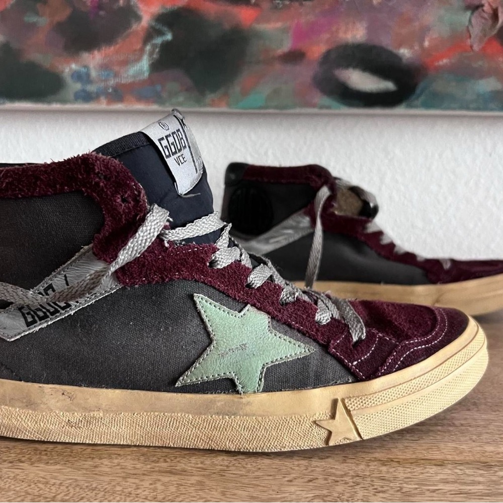 Golden Goose Black and Burgundy High-Top Sneakers